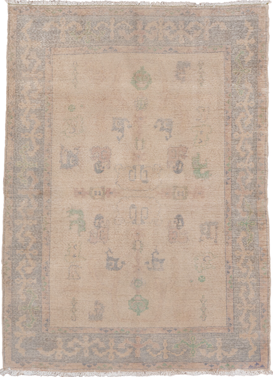 5' x 8' one-of-a-kind handmade vintage Oushak medium size rug. Color palette: antiquewhite, brown, dim gray, gray