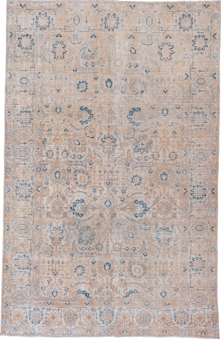 6' x 9' one-of-a-kind handmade vintage Tabriz medium size rug. Color palette: blue, dark gray, gainsboro, gray, light gray