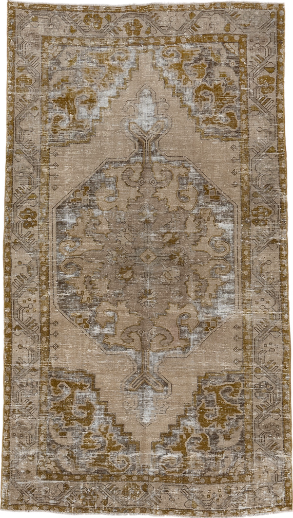 4' x 7' one-of-a-kind handmade vintage Oushak rug. Color palette: brown, gainsboro, gray, light gray, off-white