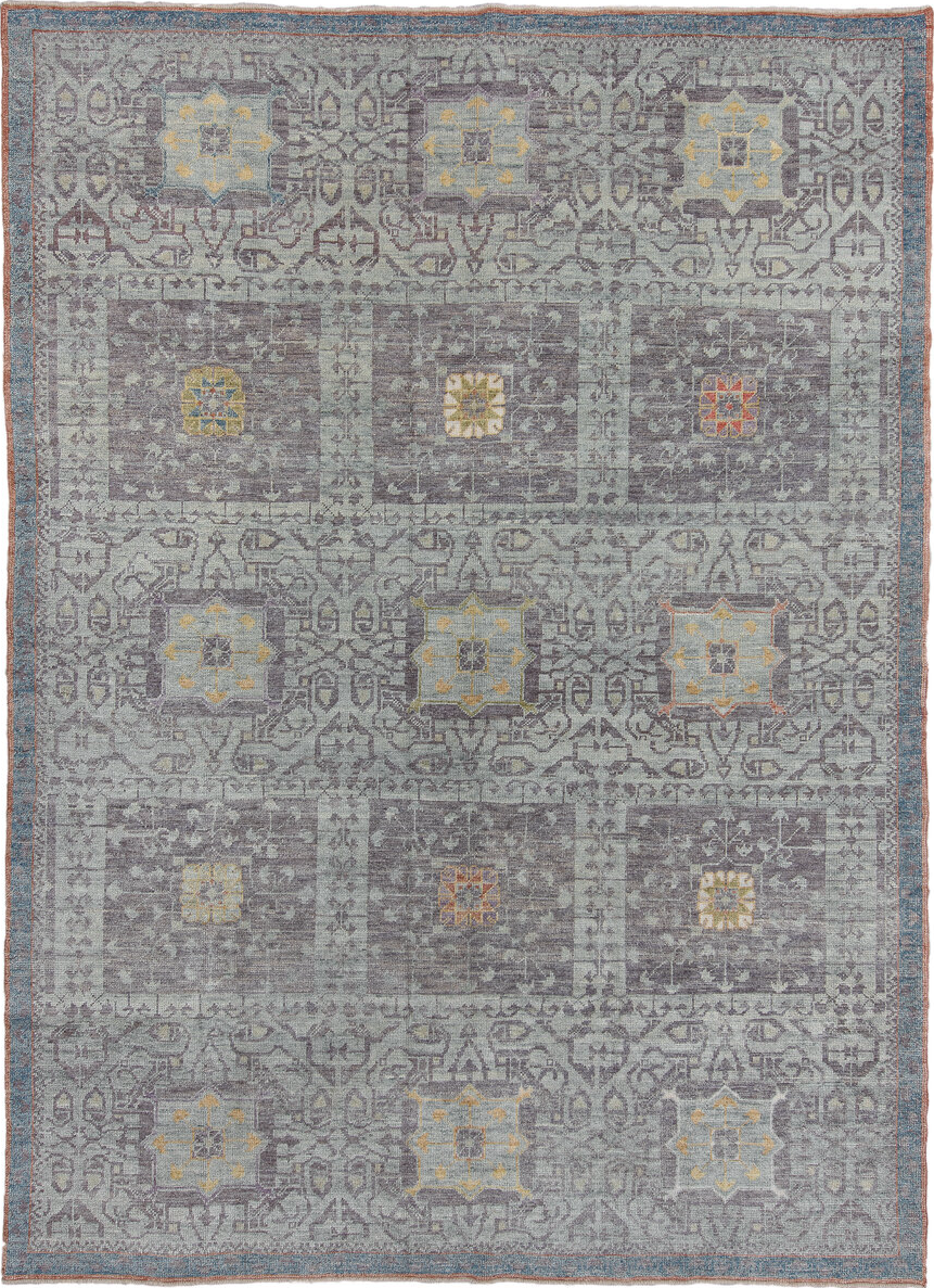 8' x 12' one-of-a-kind handmade vintage Oushak large size rug. Color palette: brown, dark gray, gainsboro, gray, light gray