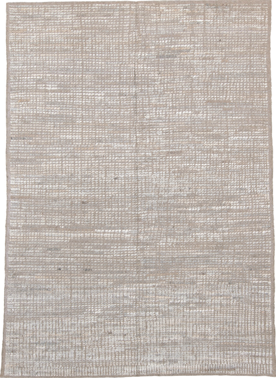 6' x 9' one-of-a-kind handmade vintage Tulu medium size rug. Color palette: dark gray, gainsboro, gray, light gray, linen