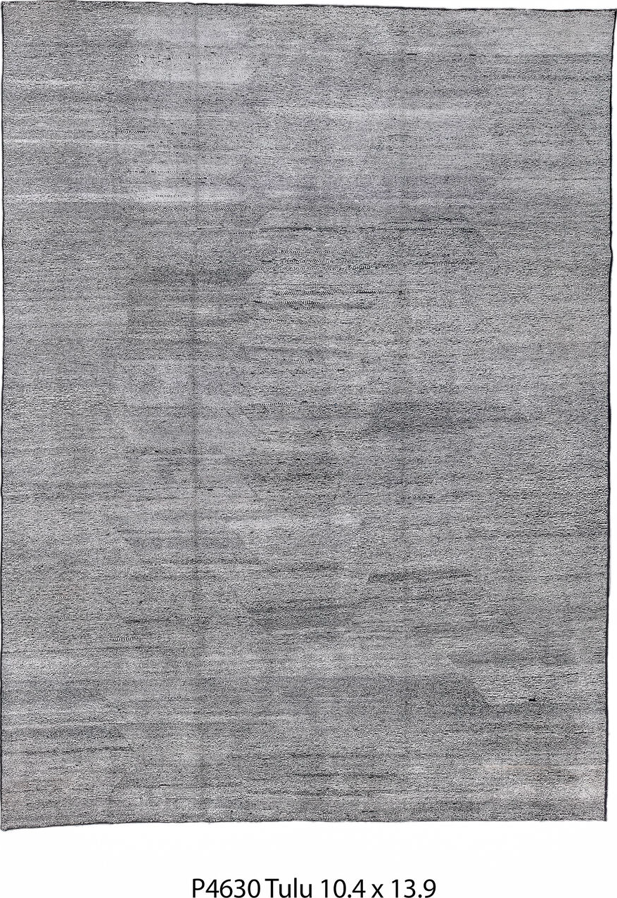 10' x 13' one-of-a-kind handmade vintage Tulu large size rug. Color palette: black, charcoal, dark gray, dim gray, gainsboro