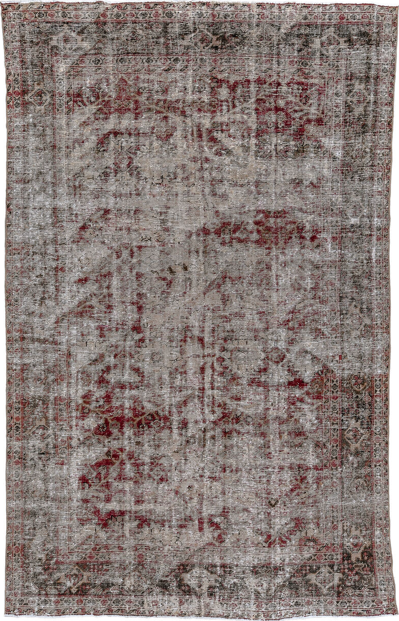 6' x 10' one-of-a-kind handmade vintage Mahal large size rug. Color palette: black, brown, gray, lavender blush, light gray