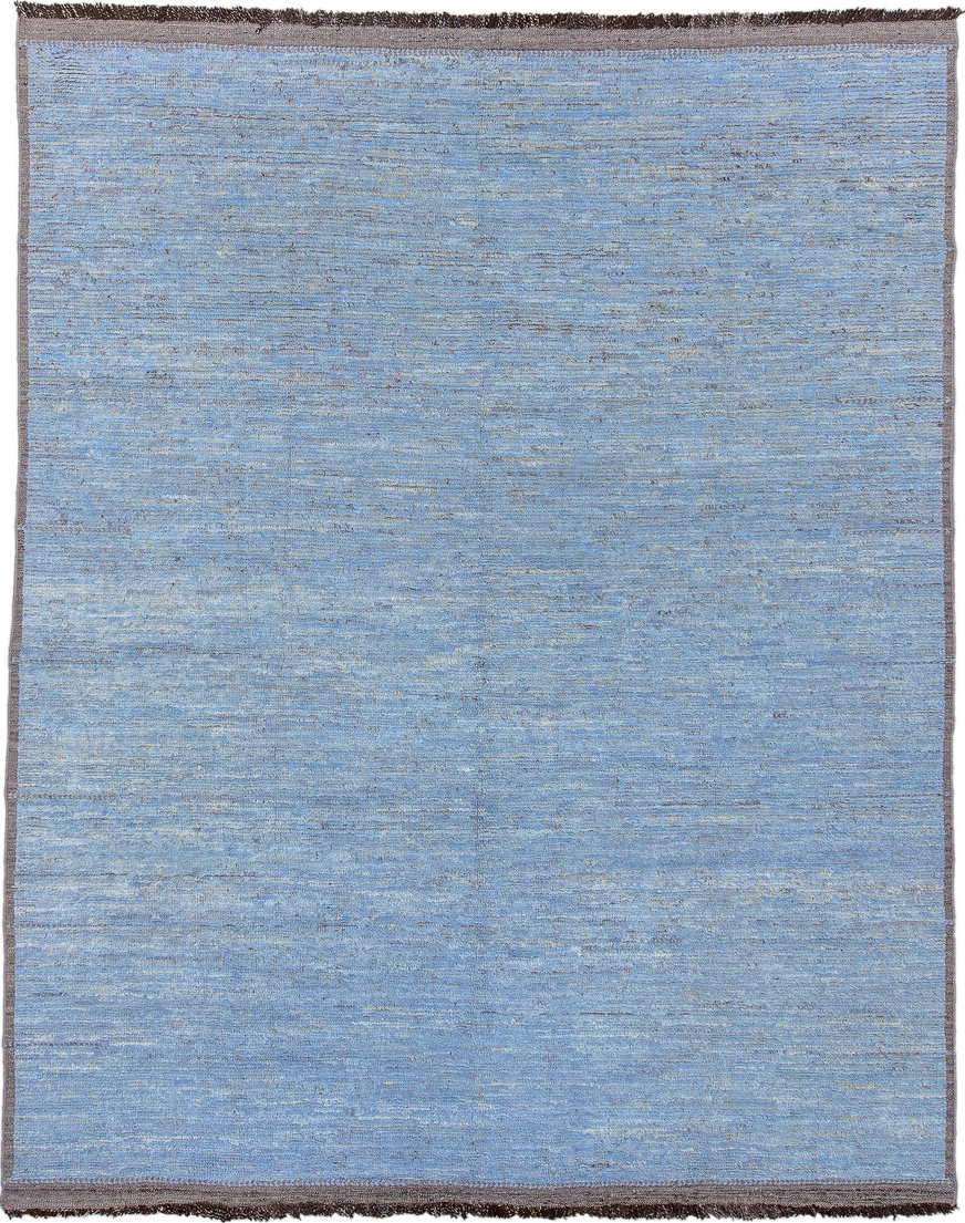 9' x 11' one-of-a-kind handmade vintage Tulu large size rug. Color palette: blue, dark gray, fiord, gray, light blue