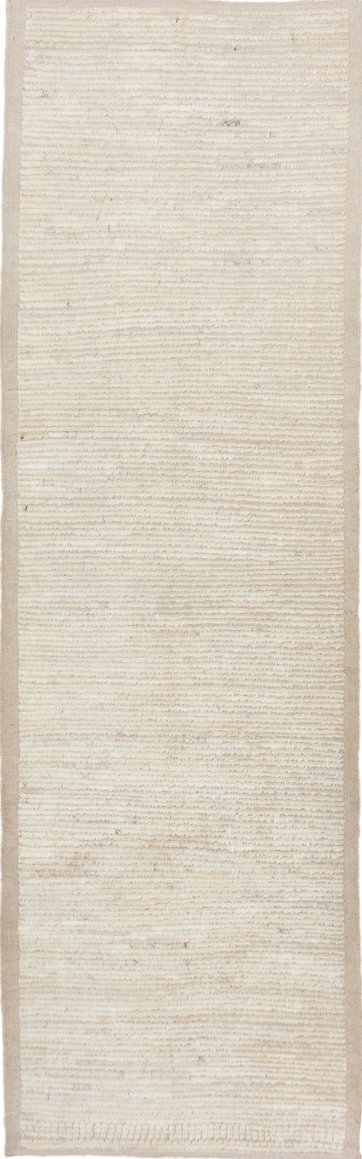 3' x 10' one-of-a-kind handmade vintage Tulu runner rug. Color palette: brown, gray, light gray, linen, off-white, pink