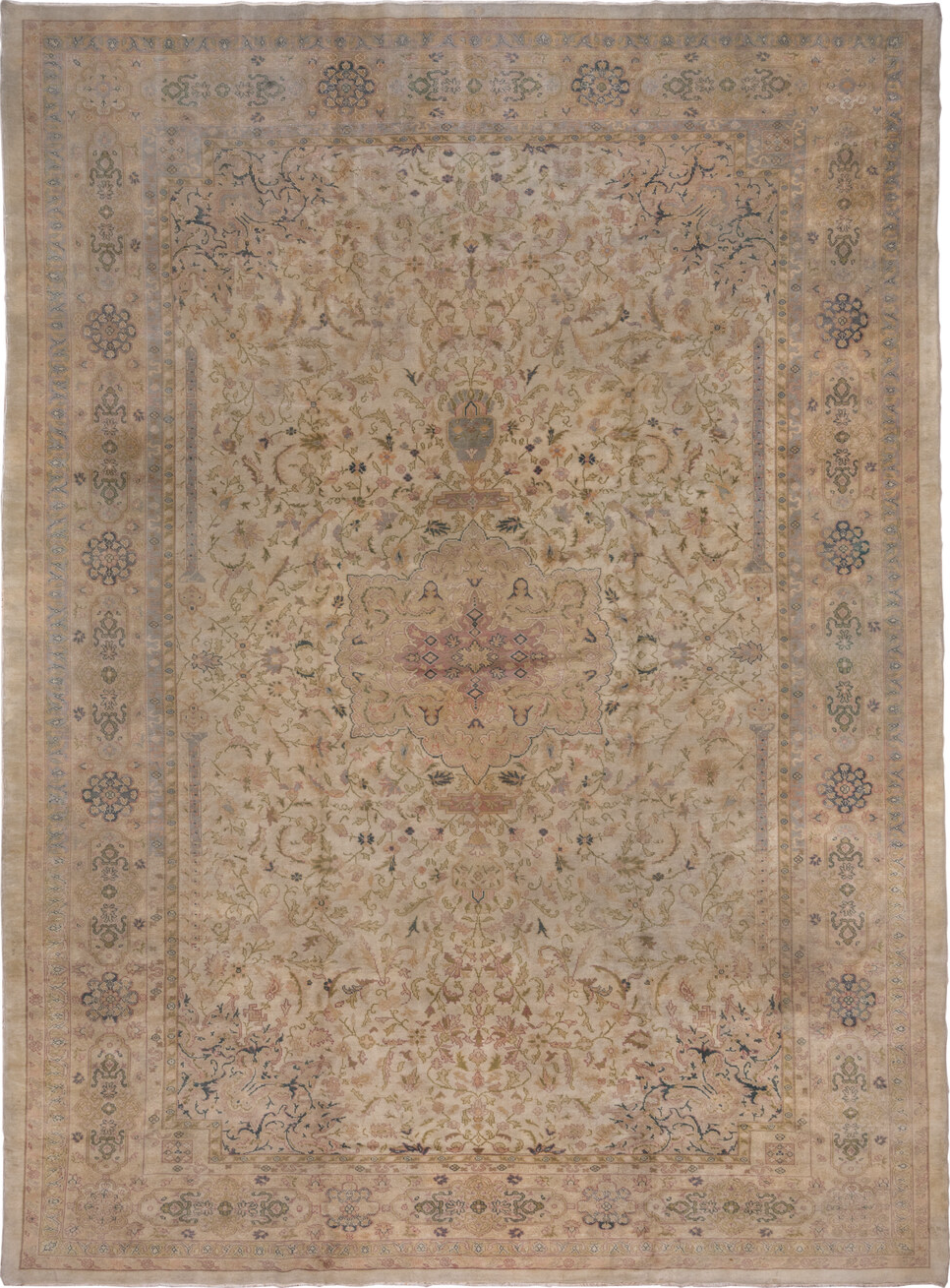 11' x 15' one-of-a-kind handmade vintage Oushak oversize rug. Color palette: brown, gray, pink