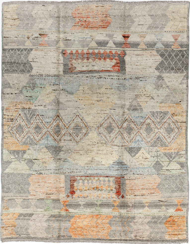 5' x 7' one-of-a-kind handmade vintage Tulu rug. Color palette: brown, dark gray, dark salmon, gainsboro, gray, light gray