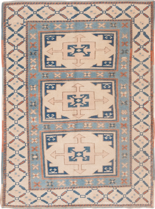 3' x 4' one-of-a-kind handmade vintage Oushak small size rug. Color palette: brown, dark gray, gray, light gray, off-white