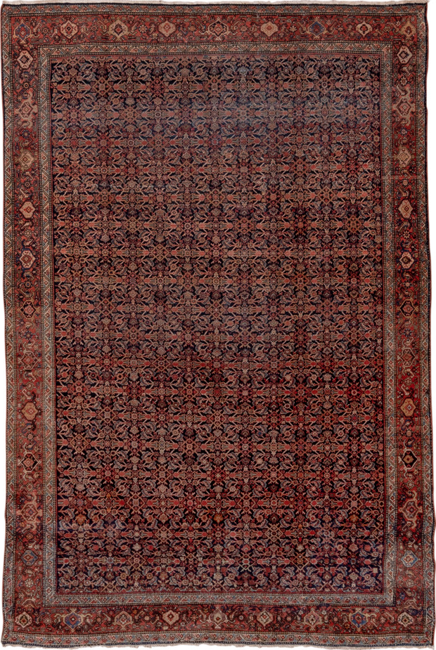 4' x 6' one-of-a-kind handmade vintage Far.Sarouk small size rug. Color palette: brown, gray, pink, red, redwood