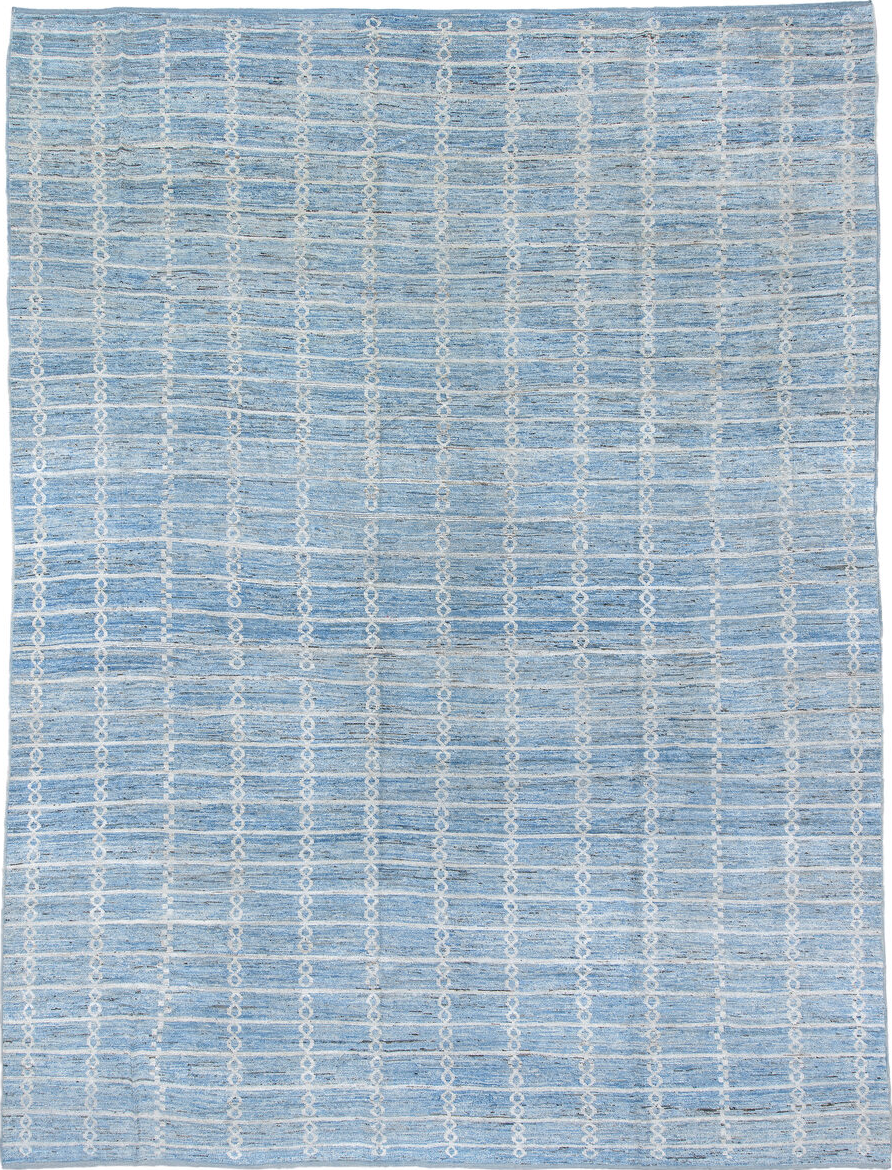 11' x 15' one-of-a-kind handmade vintage Tulu oversize rug. Color palette: blue, dark gray, dim gray, gray, light blue