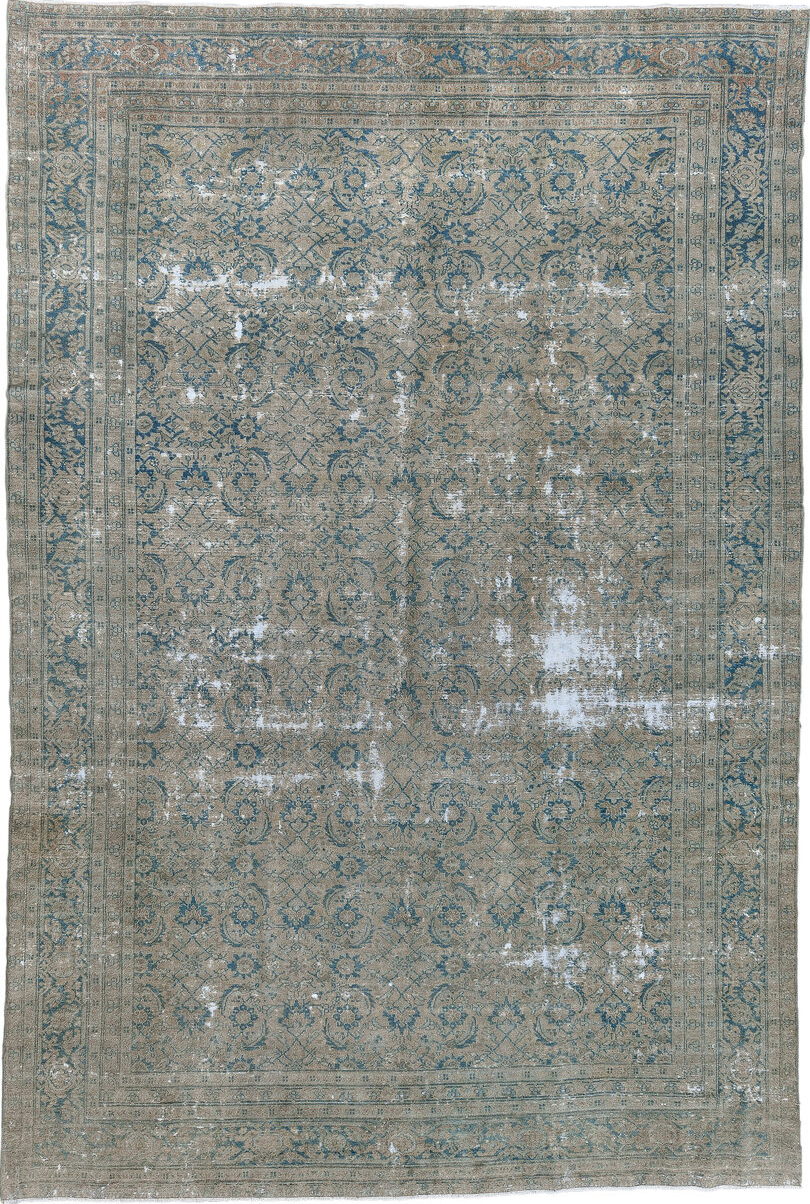 7' x 11' one-of-a-kind handmade vintage Sivas large size rug. Color palette: black, blue, charcoal, dark gray