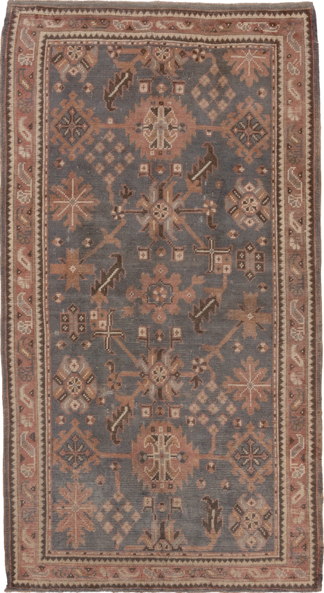 4' x 7' one-of-a-kind handmade vintage Oushak rug. Color palette: brown, gray, off-white, pink, snow, white, whitesmoke