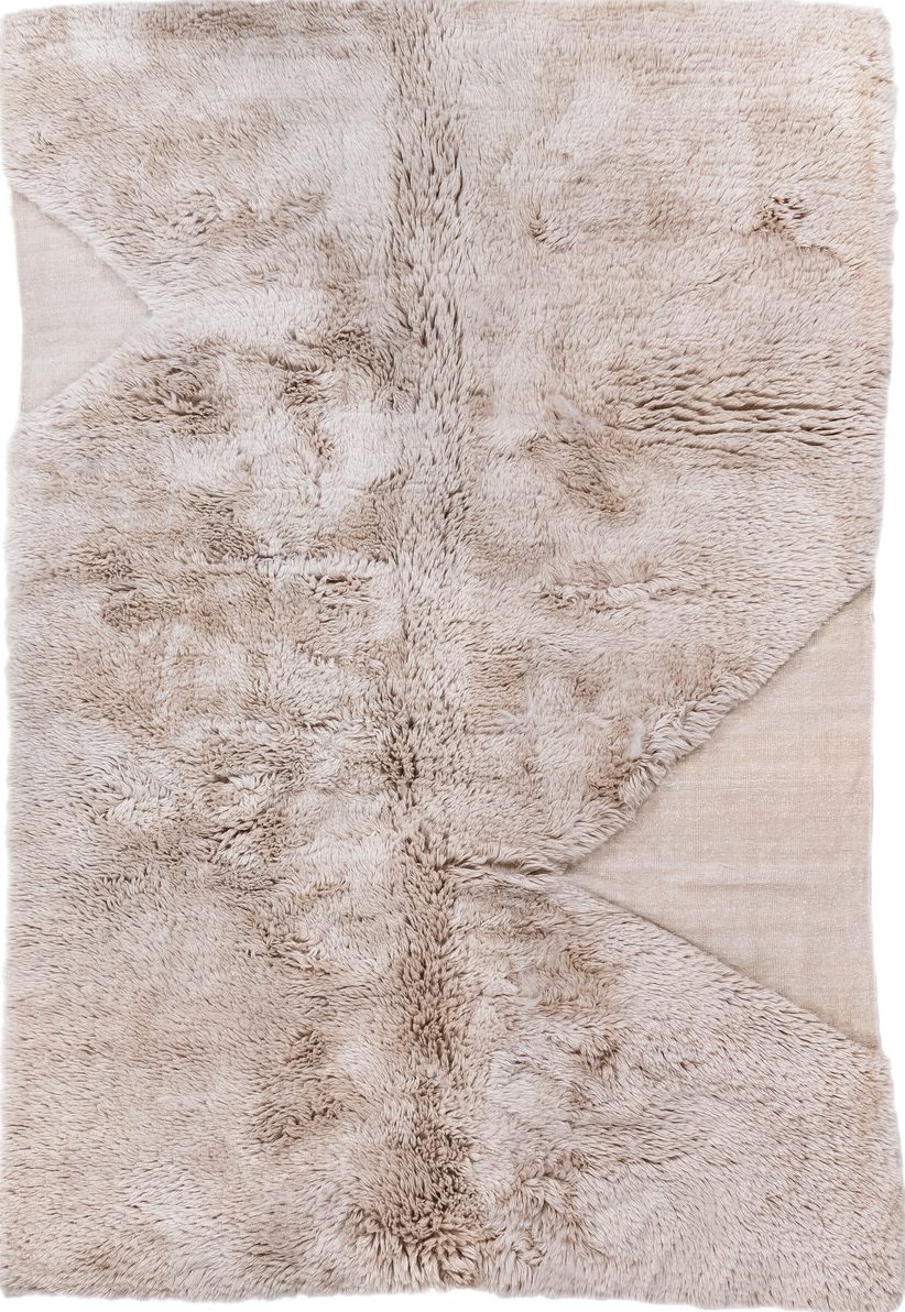 6' x 9' one-of-a-kind handmade vintage  medium size rug. Color palette: brown, gainsboro, gray, light gray, off-white, pink