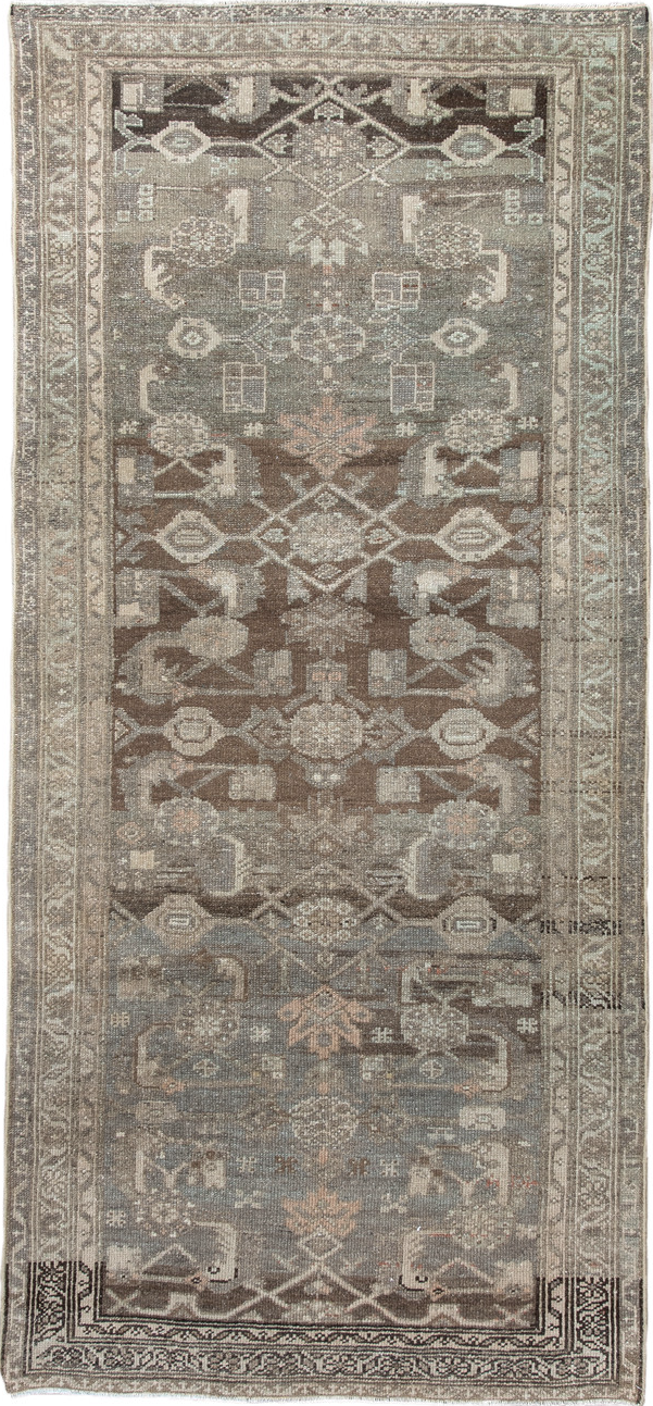 3' x 6' one-of-a-kind handmade vintage Hamadan runner rug. Color palette: antiquewhite, gray, light gray, off-white, silver