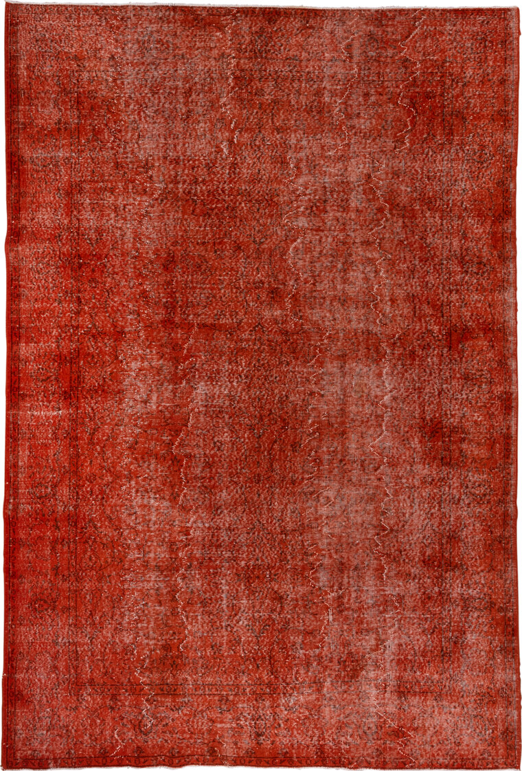 7' x 10' one-of-a-kind handmade vintage Overdyed large size rug. Color palette: brown, dark red, maroon, pink, red