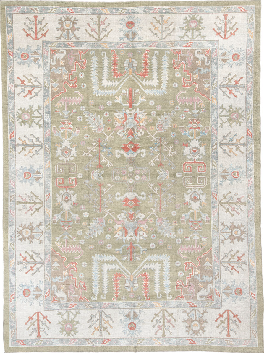 10' x 13' one-of-a-kind handmade vintage Oushak large size rug. Color palette: brown, dark gray, gainsboro, gray, light gray