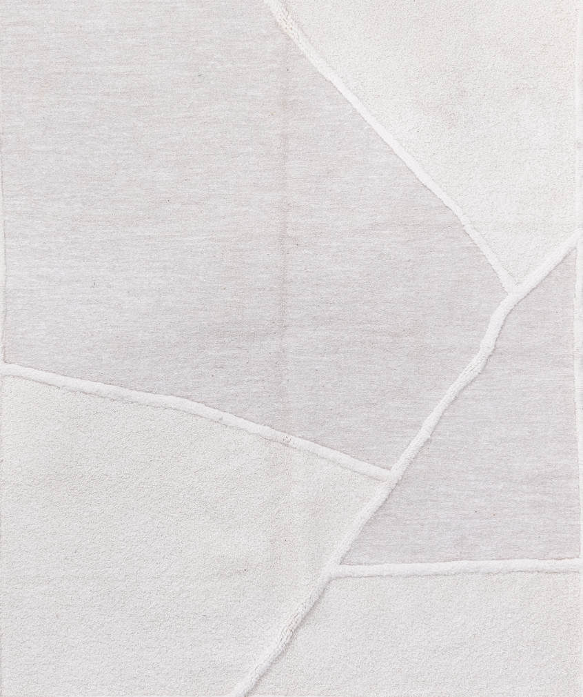 6' x 7' one-of-a-kind handmade vintage Alpaca rug. Color palette: dark gray, gainsboro, gray, light gray, off-white, pink