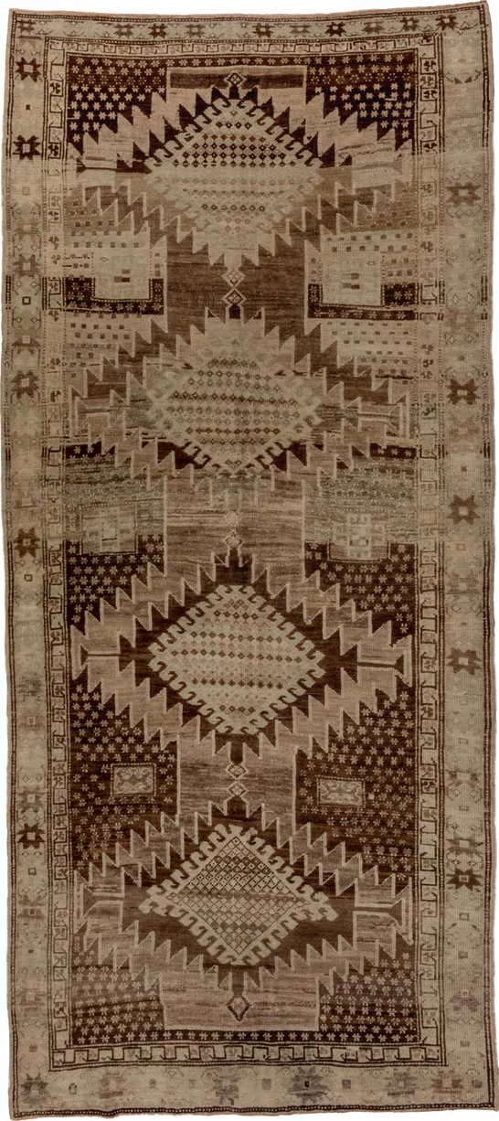 5' x 11' one-of-a-kind handmade vintage Oushak runner rug. Color palette: brown, gray, light gray
