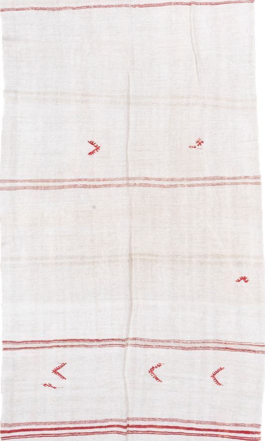 5' x 12' one-of-a-kind handmade vintage Hemp Kilim rug. Color palette: brown, floral white, gainsboro, ghost white, gray