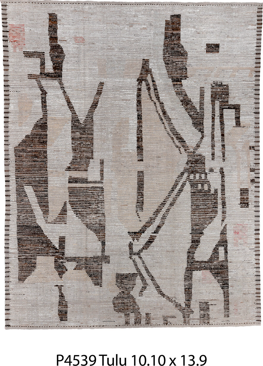 10' x 13' one-of-a-kind handmade vintage Tulu large size rug. Color palette: black, brown, charcoal, dim gray, gainsboro