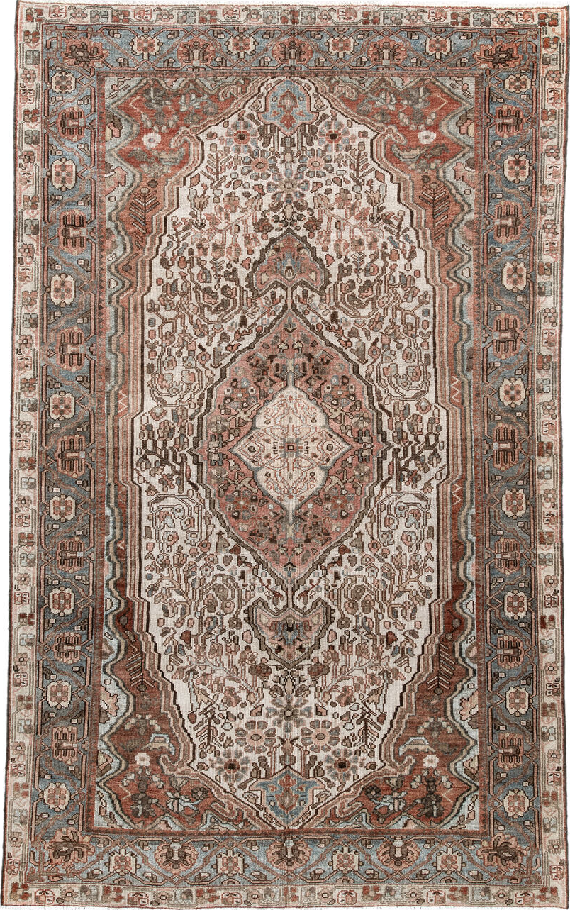 5' x 8' one-of-a-kind handmade vintage Baktiary medium size rug. Color palette: black, brown, dim gray, gray, light gray