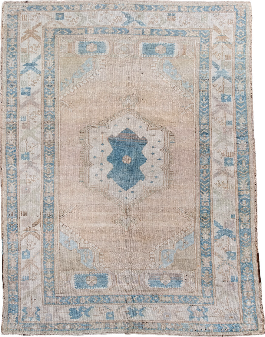 5' x 6' one-of-a-kind handmade vintage Oushak rug. Color palette: gainsboro, gray, light blue, light gray, light slate gray