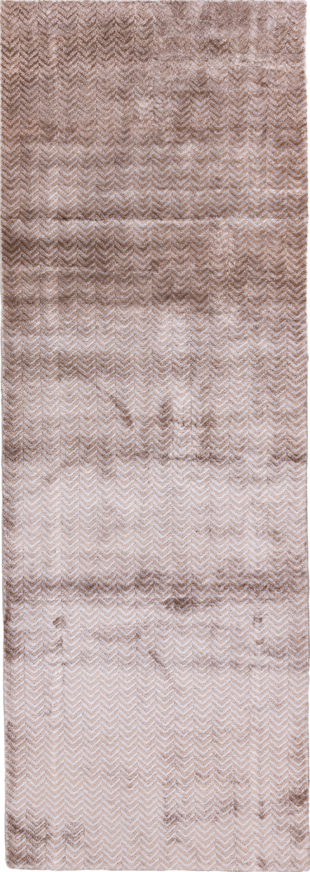 3' x 9' one-of-a-kind handmade vintage Contemporary runner rug. Color palette: brown, gainsboro, gray, light gray, off-white