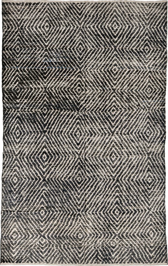 5' x 9' one-of-a-kind handmade vintage Tulu medium size rug. Color palette: black, blue, charcoal, dark gray, dim gray, gray