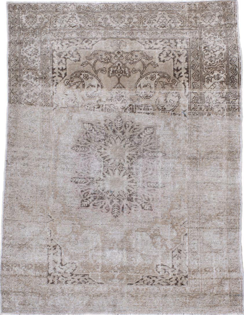 3' x 5' one-of-a-kind handmade vintage Kaisary small size rug. Color palette: dark gray, dim gray, gray, light gray