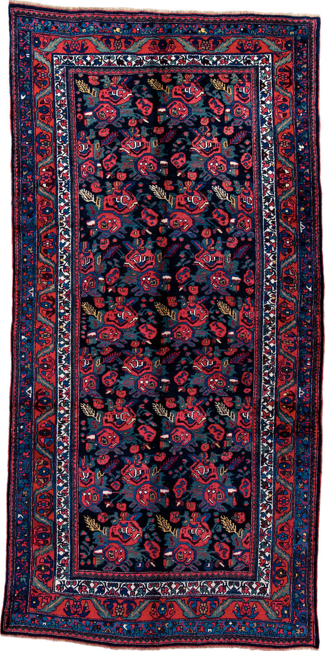 5' x 10' one-of-a-kind handmade vintage Bidjar medium size rug. Color palette: arapawa, blue, brown, dark slate gray