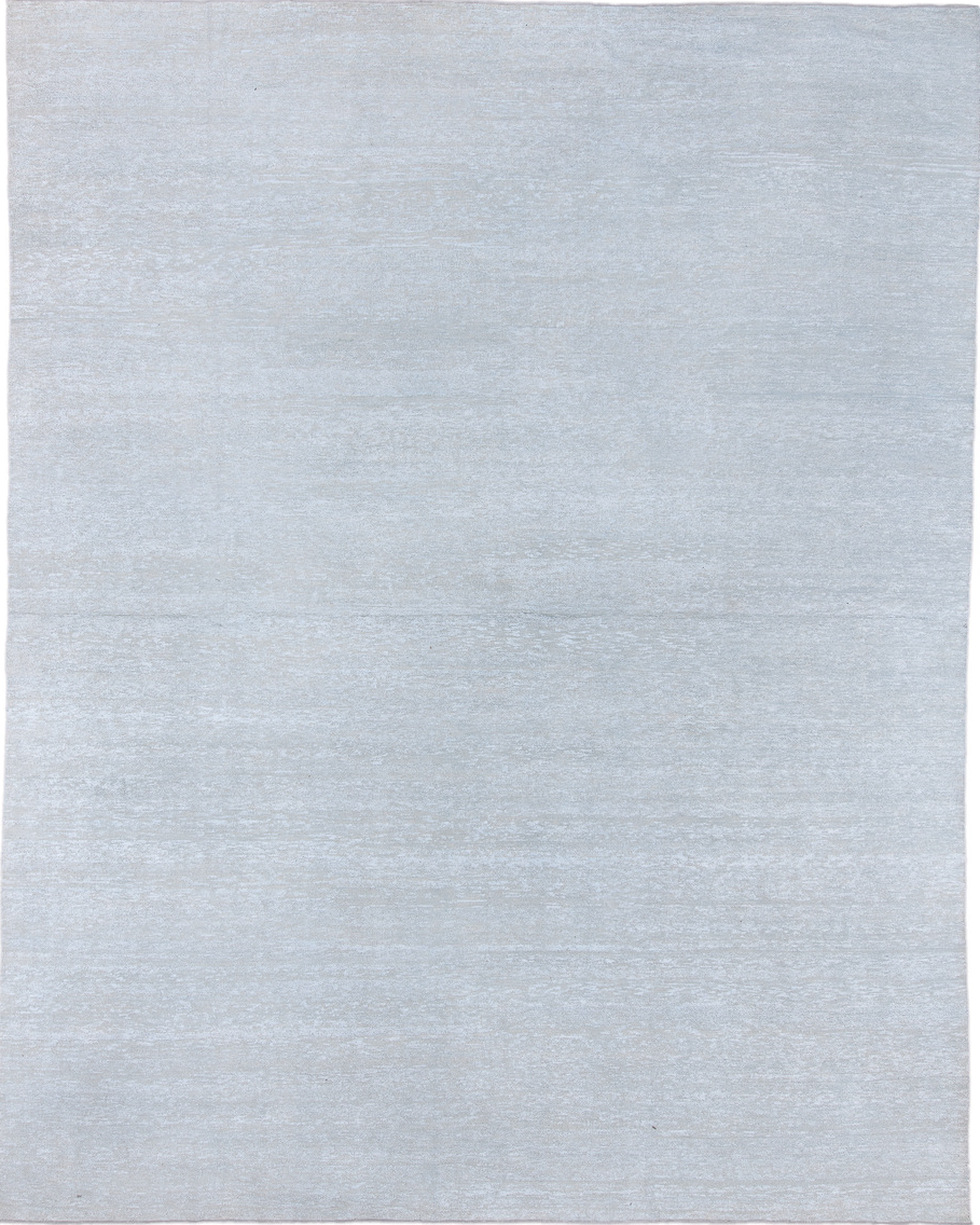 11' x 14' one-of-a-kind handmade vintage Sari Silk oversize rug. Color palette: blue, gainsboro, gray, light blue