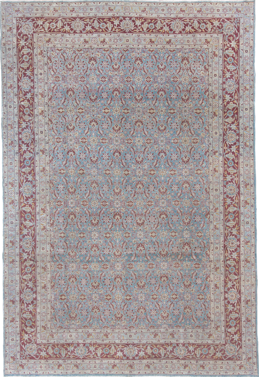 8' x 12' one-of-a-kind handmade vintage Tabriz large size rug. Color palette: light gray, gray, off-white, blue, pink