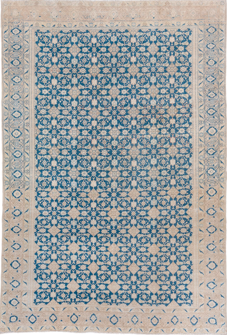 7' x 10' one-of-a-kind handmade vintage Tabriz large size rug. Color palette: arapawa, blue, dark gray, dim gray, gray