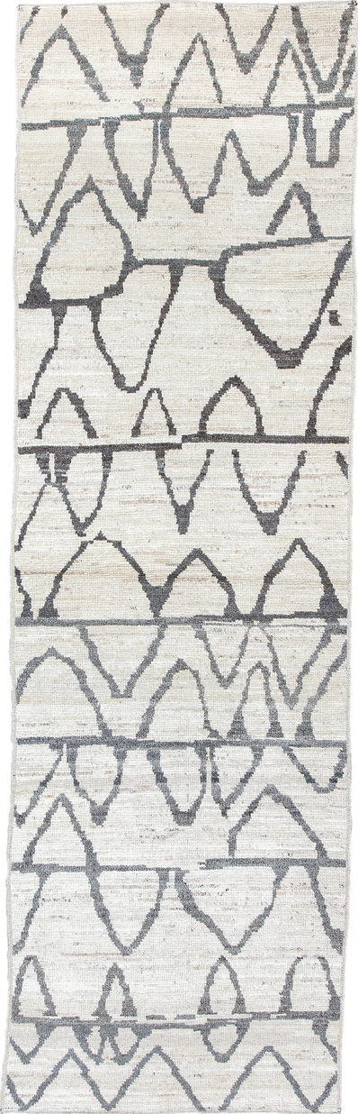 3' x 9' one-of-a-kind handmade vintage Tulu runner rug. Color palette: blue, dark gray, dim gray, gainsboro, gray