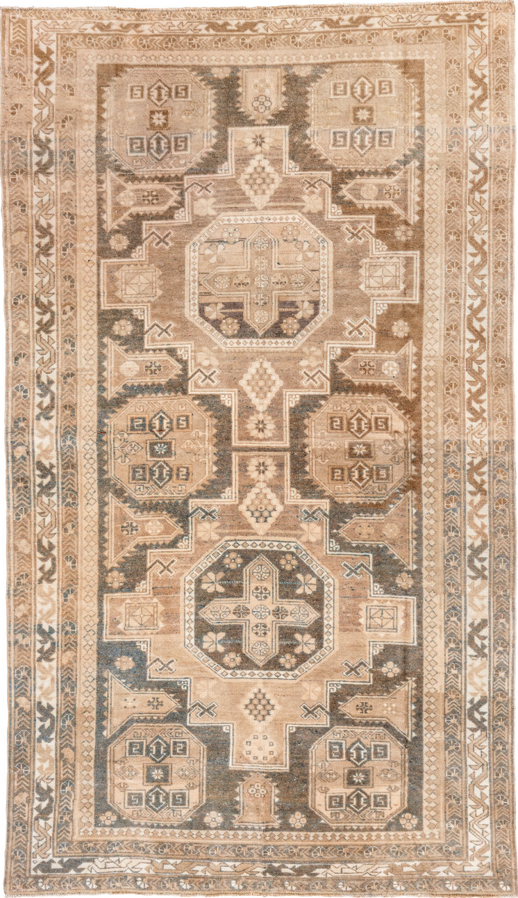 5' x 9' one-of-a-kind handmade vintage Oushak medium size rug. Color palette: brown, gray, off-white, orange
