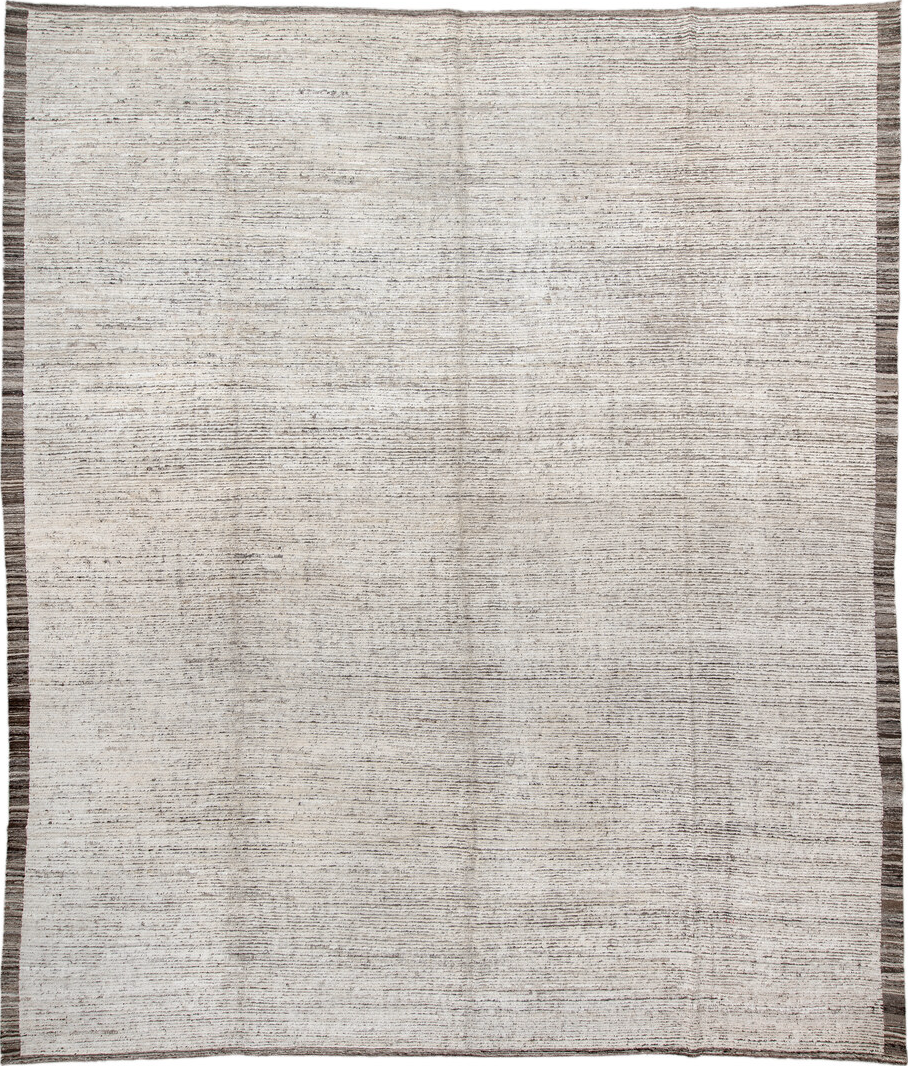 12' x 14' one-of-a-kind handmade vintage Tulu oversize rug. Color palette: dark gray, dim gray, gainsboro, gray, light gray