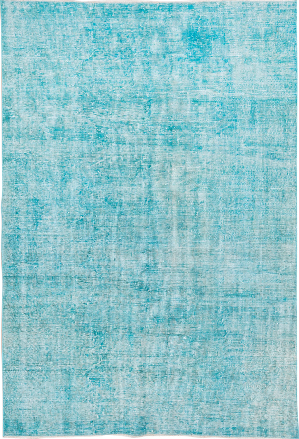 5' x 7' one-of-a-kind handmade vintage Overdyed rug. Color palette: blue, cadet blue, gray, light blue, off-white