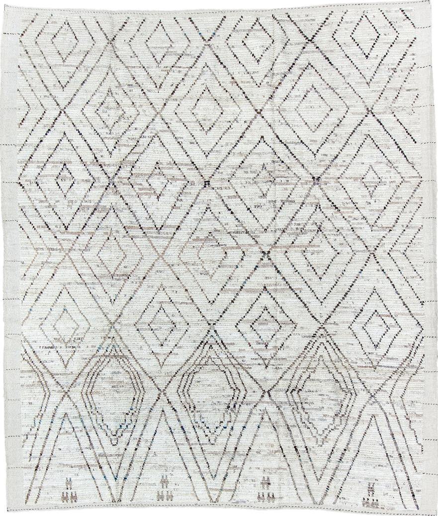 8' x 9' one-of-a-kind handmade vintage Tulu rug. Color palette: black, charcoal, dark gray, dim gray, gainsboro, gray