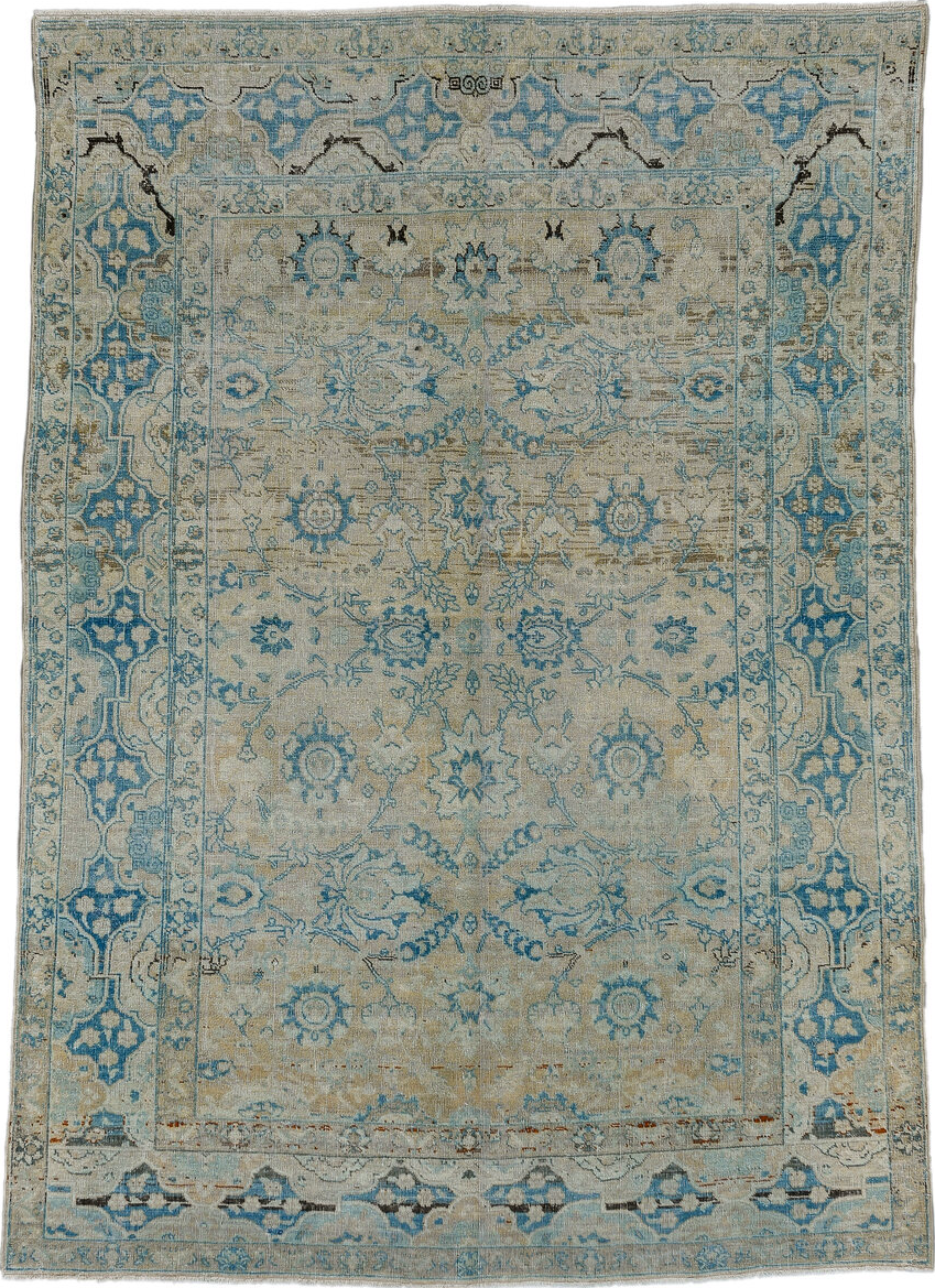 4' x 6' one-of-a-kind handmade vintage Tabriz small size rug. Color palette: arapawa, black, blue, charcoal, dark slate gray