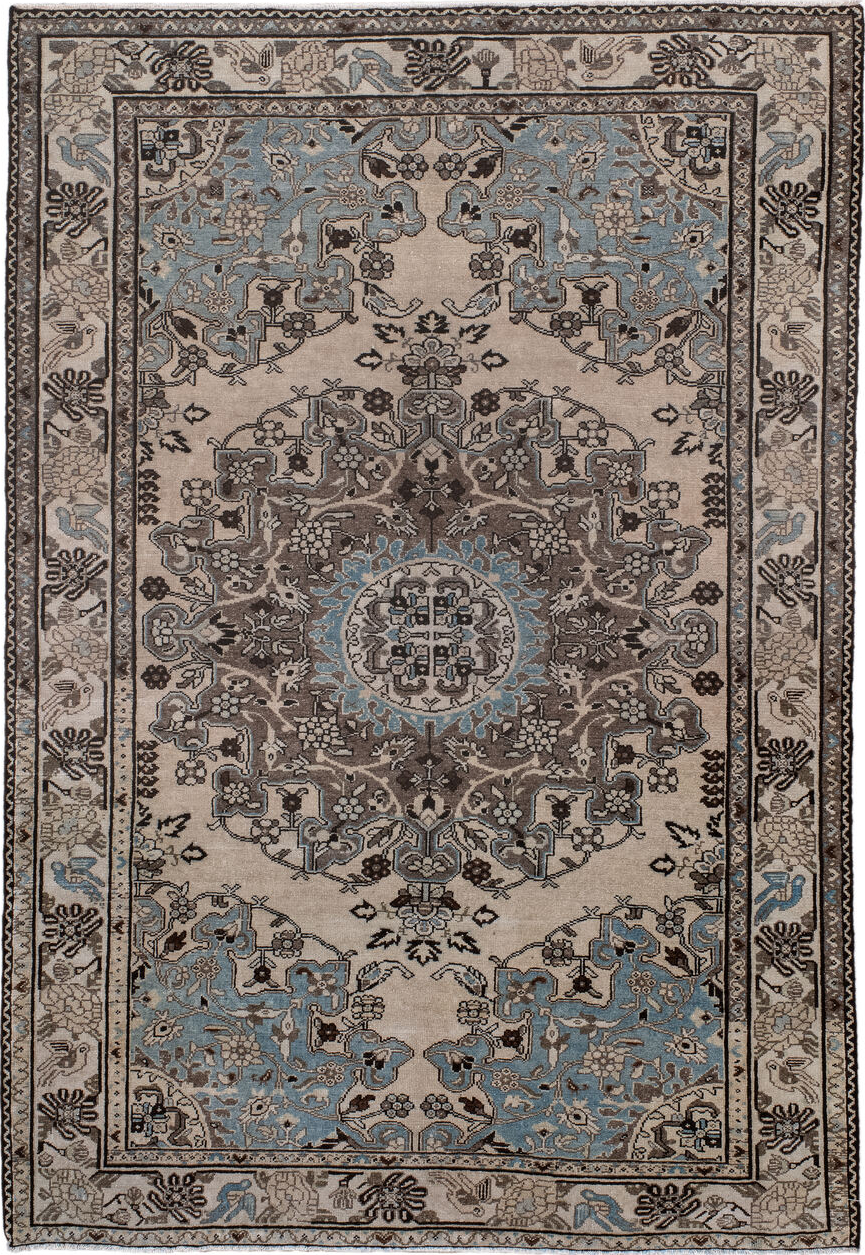 4' x 6' one-of-a-kind handmade vintage Malayer small size rug. Color palette: black, blue, charcoal, dim gray, gainsboro