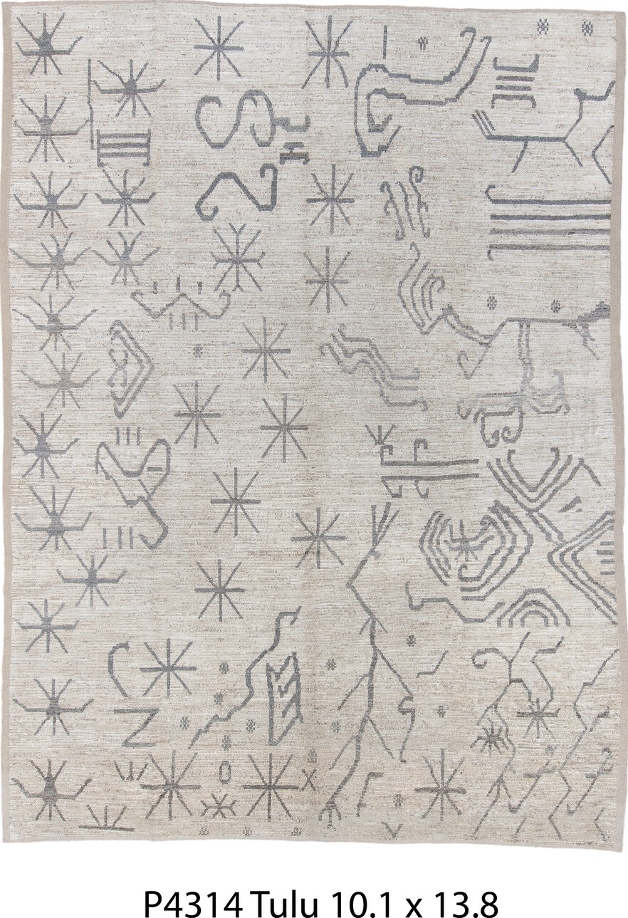 10' x 13' one-of-a-kind handmade vintage Tulu large size rug. Color palette: black, dark gray, dim gray, gainsboro, gray