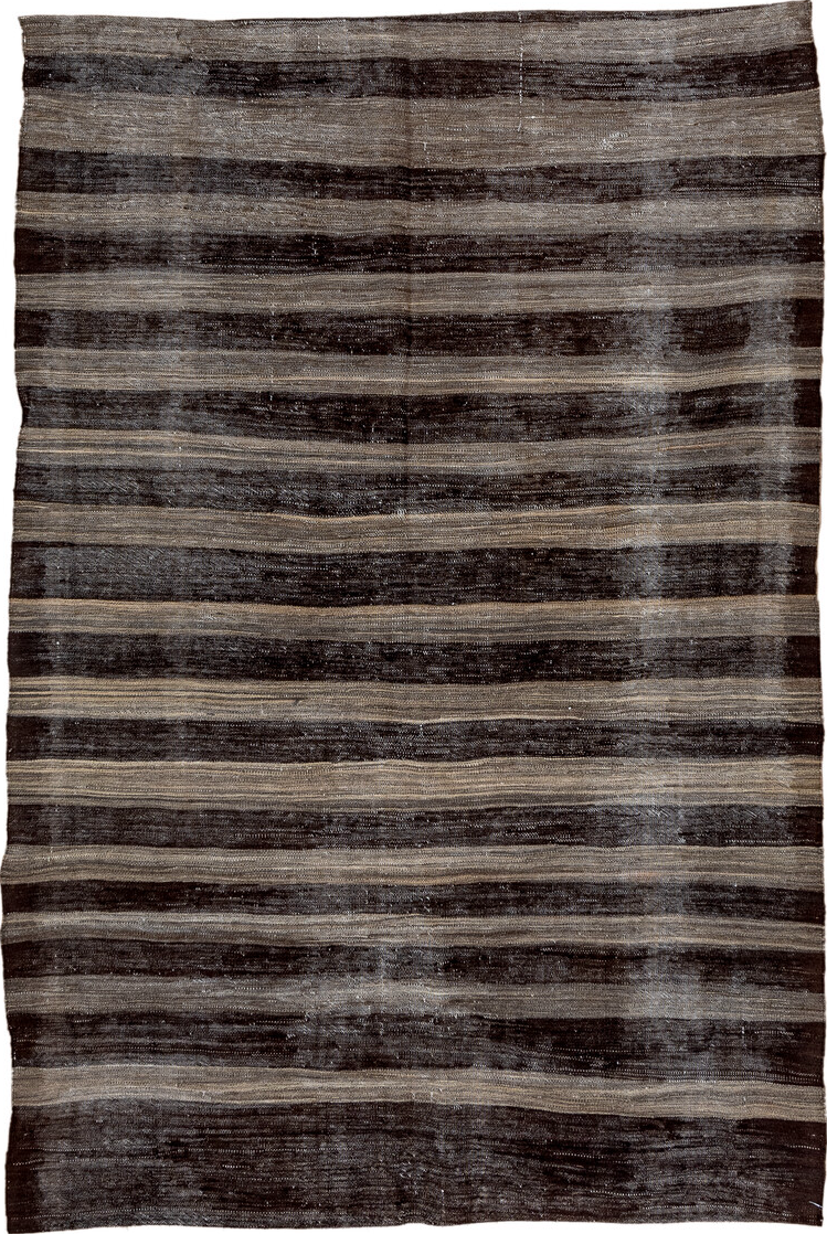 5' x 8' one-of-a-kind handmade vintage Kilim medium size rug. Color palette: black, charcoal, dark gray, dim gray, gray