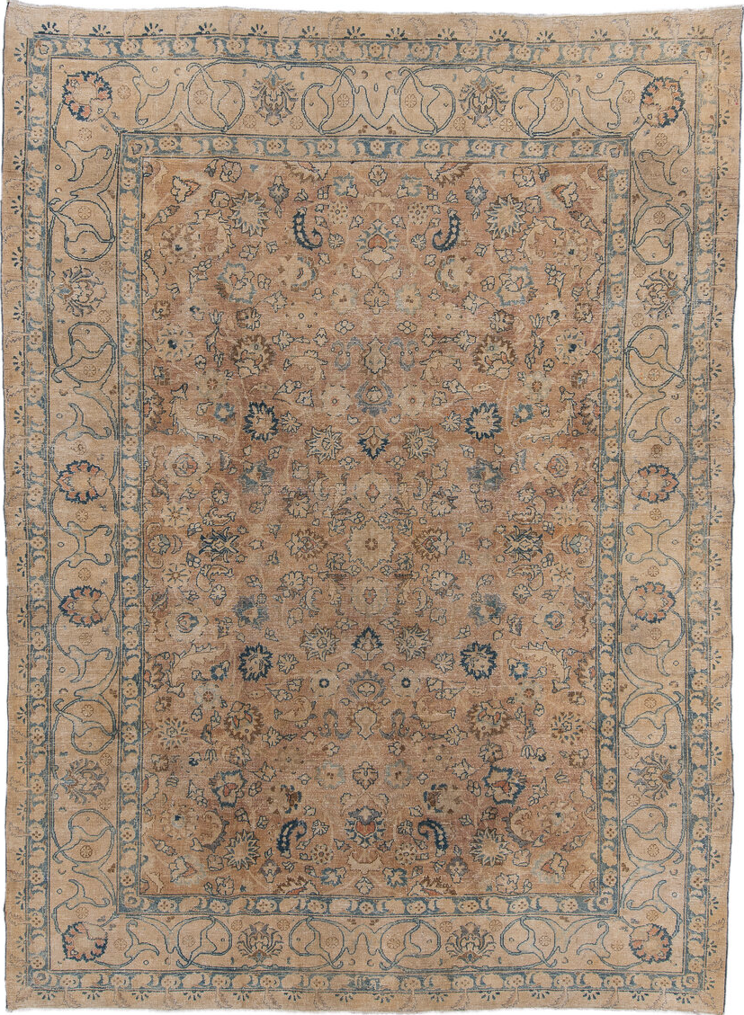 8' x 11' one-of-a-kind handmade vintage Meshed large size rug. Color palette: black, blue, brown, charcoal, dark gray