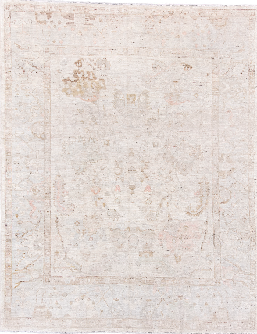 8' x 10' one-of-a-kind handmade vintage Oushak large size rug. Color palette: brown, dark gray, gainsboro, gray, light gray