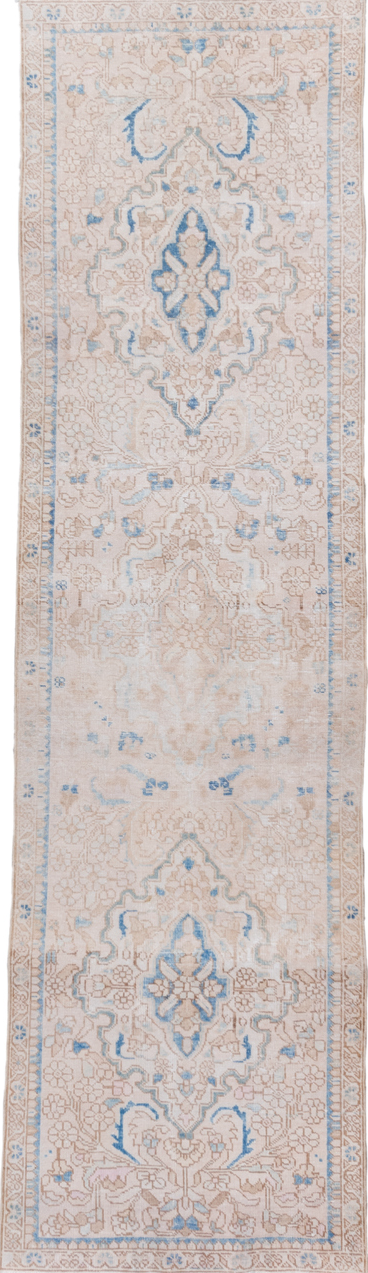 2' x 10' one-of-a-kind handmade vintage Sarab runner rug. Color palette: dark gray, gainsboro, gray, light blue, light gray