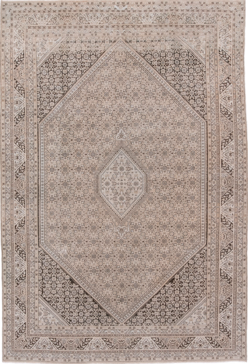 8' x 12' one-of-a-kind handmade vintage Tabriz large size rug. Color palette: brown, gray, light gray, off-white, pink