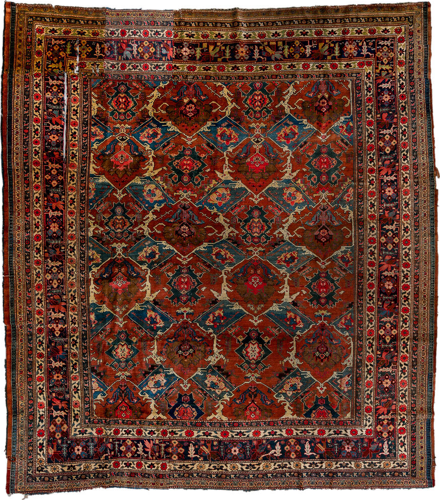 9' x 10' one-of-a-kind handmade vintage Bakhshayesh large size rug. Color palette: arapawa, black, blue, brown, gray