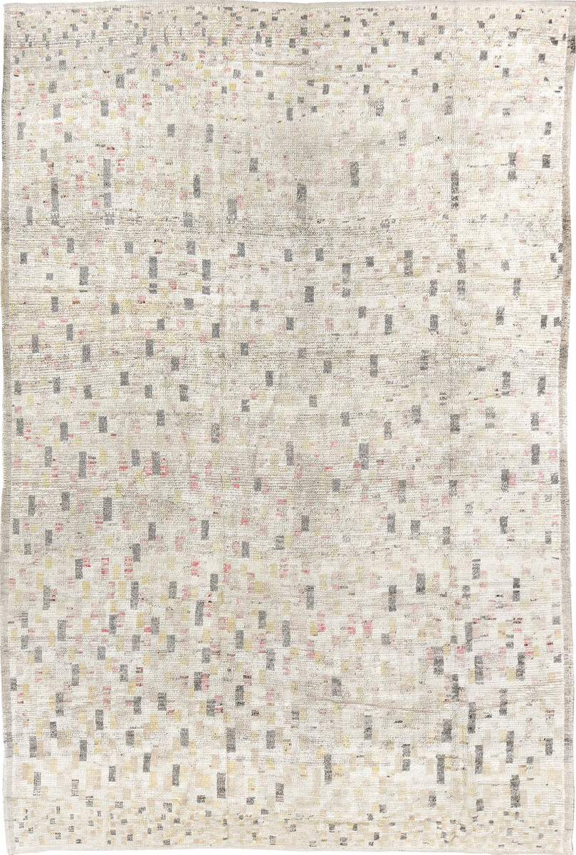 8' x 12' one-of-a-kind handmade vintage Tulu large size rug. Color palette: brown, dark gray, gainsboro, gray, light gray