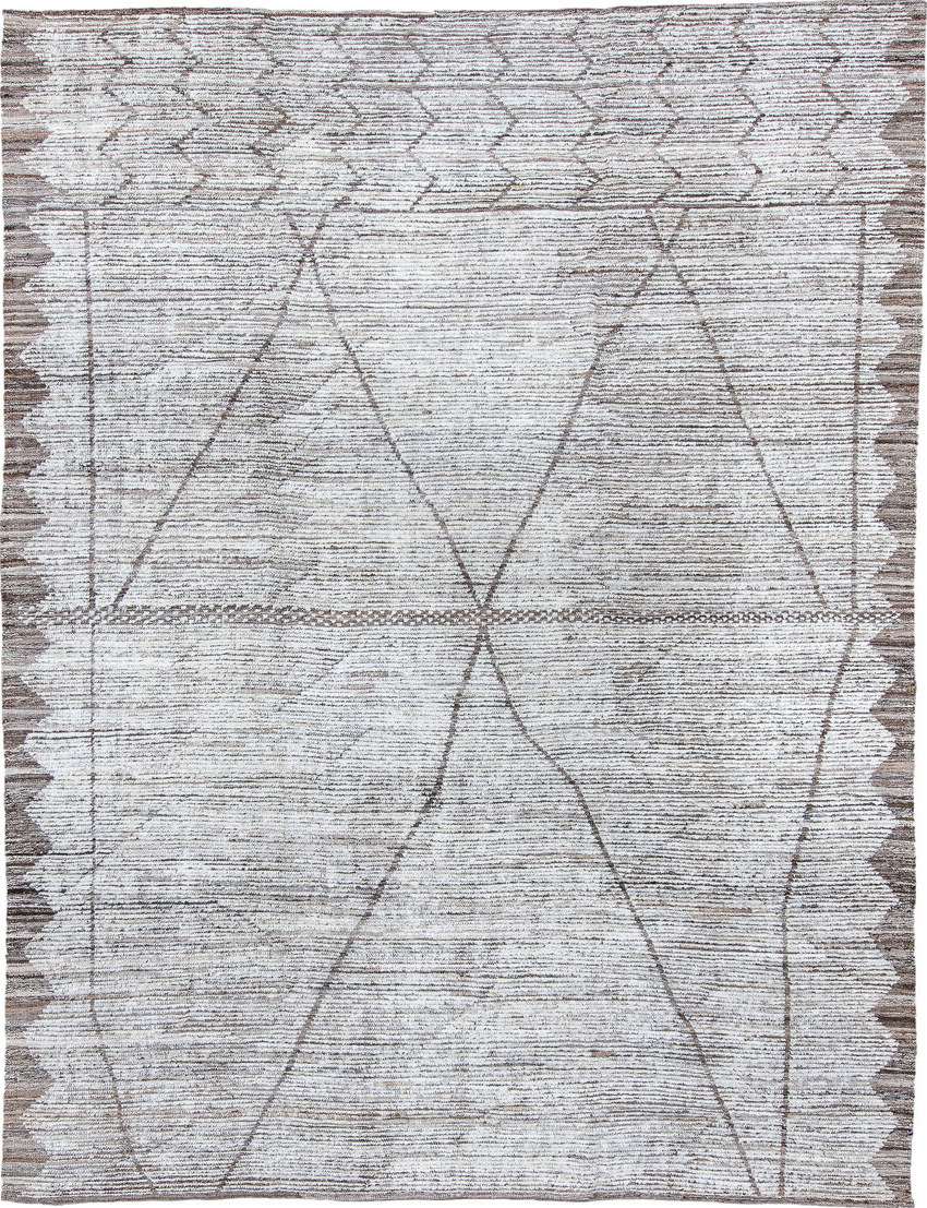 9' x 12' one-of-a-kind handmade vintage Tulu large size rug. Color palette: black, dark gray, dim gray, gainsboro, gray