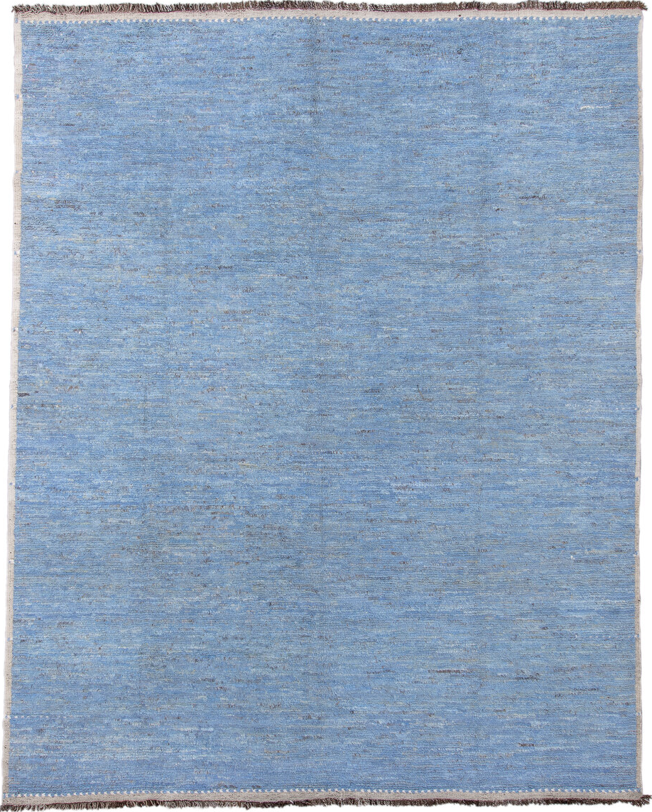 10' x 12' one-of-a-kind handmade vintage Tulu large size rug. Color palette: blue, fiord, gray, light blue, light gray